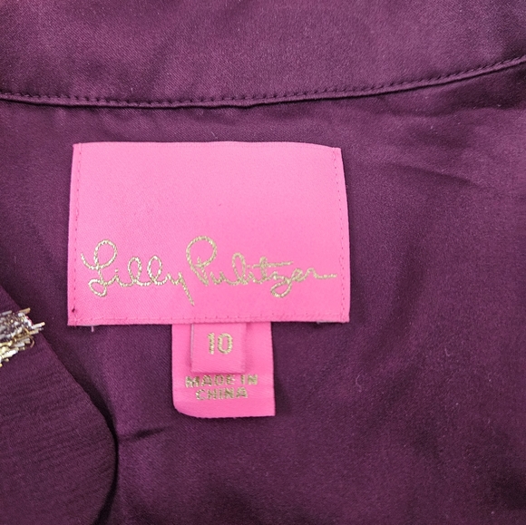 Lilly Pulitzer Shea Silk Dress Cabernet Berry Metallic Embroidered, Size 10 - Picture 9 of 10
